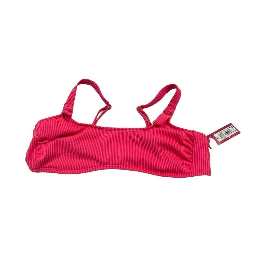 xhileration Swimsuit Top Bikini Neon‎ Pink Orange Stripe Size XL